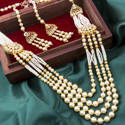 Gold Plated Traditional Pearl Necklace Set with Ma...