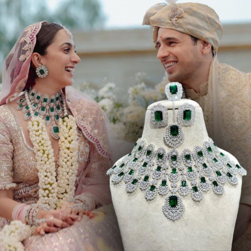 Kiara Advani Inspired American Diamond Choker Necklace Set With Earring & Maangtikka Combo Designer Bridal Necklace Indian Wedding Jewelry