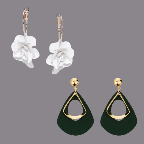 Arihant Combo of White Floral & Green Drop Earrings 70208