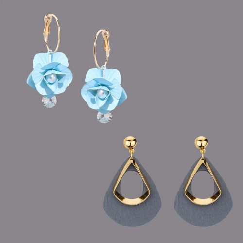 Arihant Combo of Sky Blue Floral & Grey Drop Earrings 70211