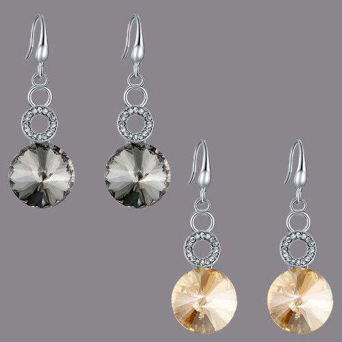 Arihant Combo of Grey & Beige Crystal Drop Ear...