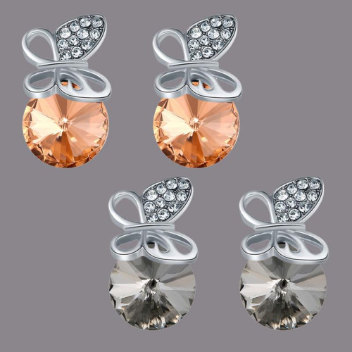 Arihant Combo of Grey & Beige Crystal Drop Ear...