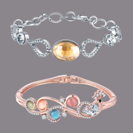 Arihant Combo of Rose Gold Plated & Silver Plated Charm Bracelets 70248
