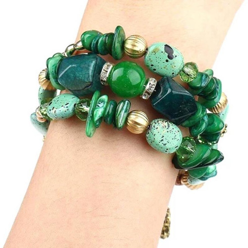 Arihant Green & Gold-Toned Copper-Plated Stone-Studded Multi-Strand Bracelet 49022