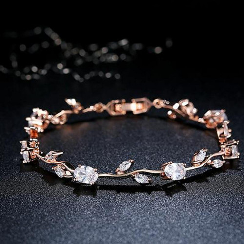 Arihant Elegant Crystal Leaf Design Rose Gold Bril...