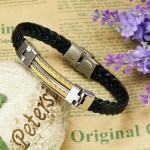 Arihant Men's Fashion Stainless Steel Wrap Cuff Clasp Leather Bracelet For Men 49069