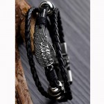 Arihant Exclusive Stainless Steel Feather Multilayer Leather Black Bracelet For Men 49071