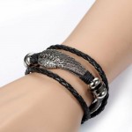 Arihant Exclusive Stainless Steel Feather Multilayer Leather Black Bracelet For Men 49071