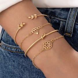 Arihant Gold-Toned Gold Plated Set of 4 Contemporary Stackable Bracelet Set For Women and Girls