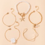 Arihant Gold-Toned Gold Plated Set of 5 Contemporary Stackable Korean Bracelet Set For Women and Girls