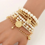 Arihant Gold Plated Pearl Studded Multistrand Korean Bracelet For Women and Girls