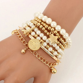 Arihant Gold Plated Pearl Studded Multistrand Korean Bracelet For Women and Girls