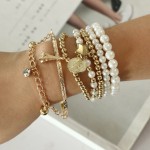 Arihant Gold Plated Pearl Studded Multistrand Korean Bracelet For Women and Girls