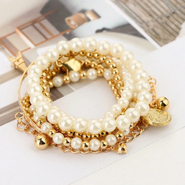 Arihant Gold Plated Pearl Studded Multistrand Korean Bracelet For Women and Girls