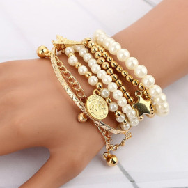 Arihant Gold Plated Pearl Studded Multistrand Korean Bracelet For Women and Girls