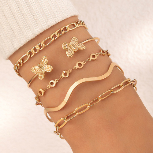 Arihant Gold-Plated Gold Toned Set of 5 Contemporary Stackable Bracelet Set For Women and Girls