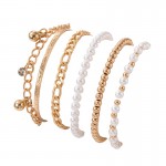 Arihant Gold-Plated Gold Toned Pearl studded Set of 5 Contemporary Stackable Bracelet Set For Women and Girls