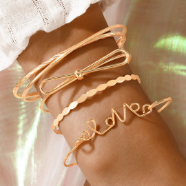 Arihant Gold-Toned Gold-Plated Set of 4 Contemporary Stackable Bracelet Set For Women and Girls