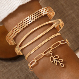Arihant Gold-Toned & Gold Plated Set of 4 Contemporary Stackable Bracelet Set For Women and Girls