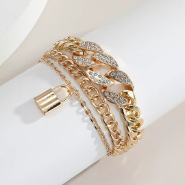 Arihant Gold Plated Stone Studded Lock inspired Multi-strand Bracelet For Women and Girls