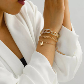 Arihant Gold Plated Stone Studded Lock inspired Multi-strand Bracelet For Women and Girls