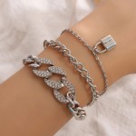Arihant Silver Plated Stone Studded Lock inspired Multi-strand Bracelet For Women and Girls