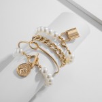 Arihant Gold Plated Pearl Studded Contemporary Set of 4 Stackable Korean Bracelet Set For Women and Girls