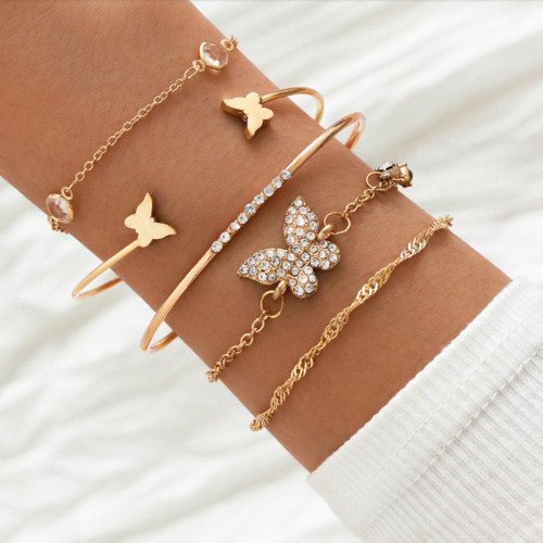 Arihant Gold-Plated Butterfly inspired Set of 5 Contemporary Stackable Bracelet Set For Women and Girls