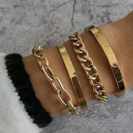 Arihant Gold-Toned Gold-Plated Set of 4 "Love" Contemporary Bracelet Set For Women and Girls