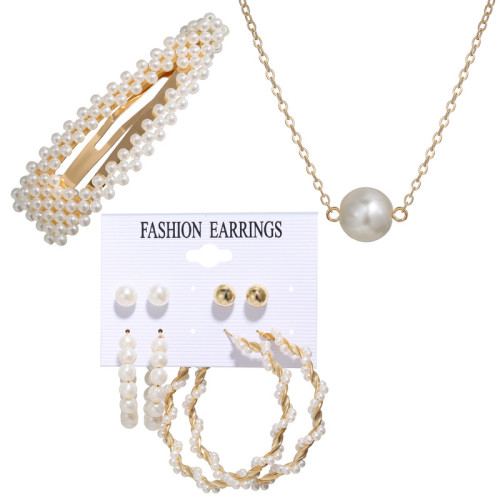 Arihant Stunning Pearl Gold Plated Earrings with Hair Clip and Necklace for Women/Girls 49531