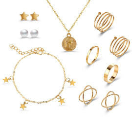 Arihant Pearl Gold Plated Earrings with Necklace and Beatiful Rings with Bracelet for Women/Girls 49532