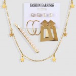 Arihant Marvelous Pearl Gold Plated Geometric Earrings with Hair Clip and Necklace for Women/Girls 49533