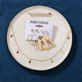 Arihant Marvelous Pearl Gold Plated Geometric Earrings with Hair Clip and Necklace for Women/Girls 49533