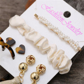 Arihant Gracious Pearl Gold Plated 4 Pair of Earrings with Hairband and Hair Clip for Women/Girls 49535