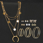 Arihant Gold Plated Layered Necklace and Gold Plated Set of 9 Contemporary Studs and Hoop Earrings Combo For Women and Girls