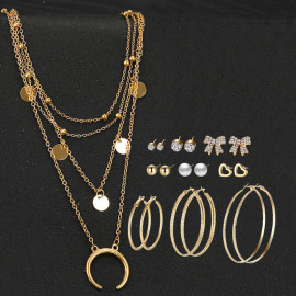 Arihant Gold Plated Layered Necklace and Gold Plated Set of 9 Contemporary Studs and Hoop Earrings Combo For Women and Girls
