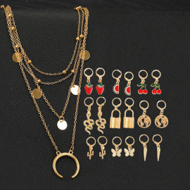 Arihant Gold Plated Layered Necklace and Gold Plated Set of 9 Contemporary Drop Earrings Combo For Women and Girls