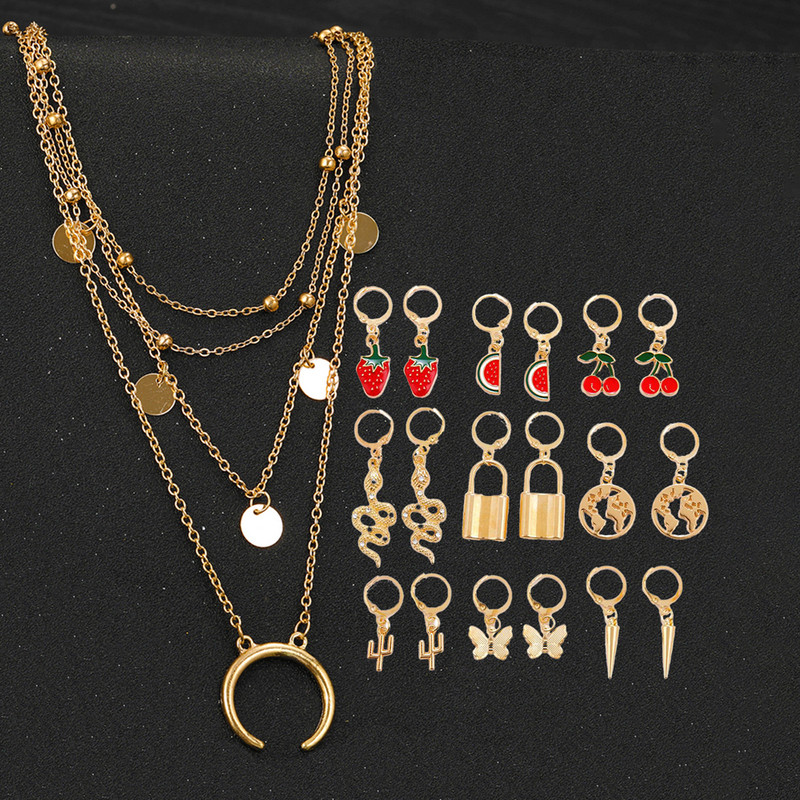 Arihant Gold Plated Layered Necklace and Gold Plated Set of 9 Contemporary Drop Earrings Combo For Women and Girls