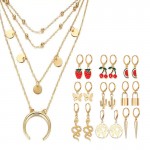 Arihant Gold Plated Layered Necklace and Gold Plated Set of 9 Contemporary Drop Earrings Combo For Women and Girls