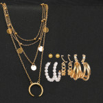Arihant Gold Plated Layered Necklace and Gold Plated Set of 6 Contemporary Studs and Hoop Earrings Combo For Women and Girls
