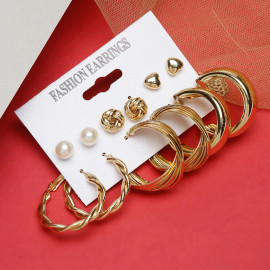 Arihant Gold Plated Layered Necklace and Gold Plated Set of 6 Contemporary Studs and Hoop Earrings Combo For Women and Girls