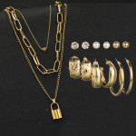 Arihant Gold Plated Layered Necklace and Gold Plated Set of 6 Contemporary Studs and Hoop Earrings Combo For Women and Girls