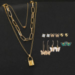 Arihant Gold Plated Layered Necklace and Gold Plated Set of 6 Butterfly inspired Contemporary Studs and Drop Earrings Combo For Women and Girls