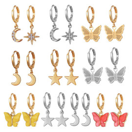 Arihant Gold Plated Layered Necklace and Gold Plated Set of 10 Butterfly inspired Contemporary Drop Earrings Combo For Women and Girls