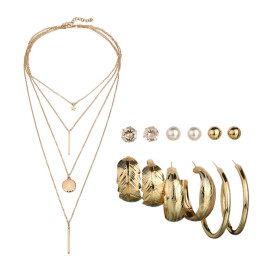 Arihant Gold Plated Layered Necklace and Gold Plated Set of 6 Contemporary Studs and Hoop Earrings Combo For Women and Girls