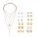 Arihant Gold Plated Layered Necklace and Gold Plated Set of 12 Contemporary Stud Earrings Combo For Women and Girls