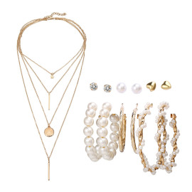 Arihant Gold Plated Layered Necklace and Gold Plated Set of 6 Contemporary Studs and Hoop Earrings Combo For Women and Girls