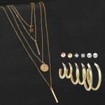 Arihant Gold Plated Layered Necklace and Gold Plated Set of 6 Contemporary Studs and Hoop Earrings Combo For Women and Girls