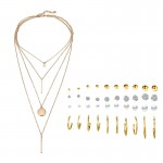 Arihant Gold Plated Layered Necklace and Gold Plated Set of 20 Contemporary Studs and Hoop Earrings Combo For Women and Girls