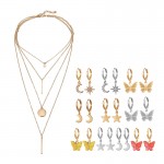Arihant Gold Plated Layered Necklace and Gold Plated Set of 10 Butterfly inspired Contemporary Drop Earrings Combo For Women and Girls